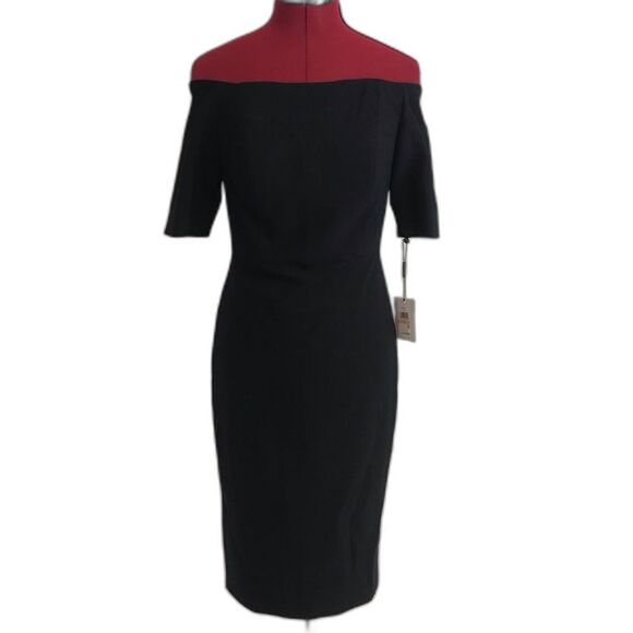 Calvin Klein Off-the-Shoulder Short Sleeve Midi Sheath Dress Size 2 Dk Blue NWT - Picture 3 of 12